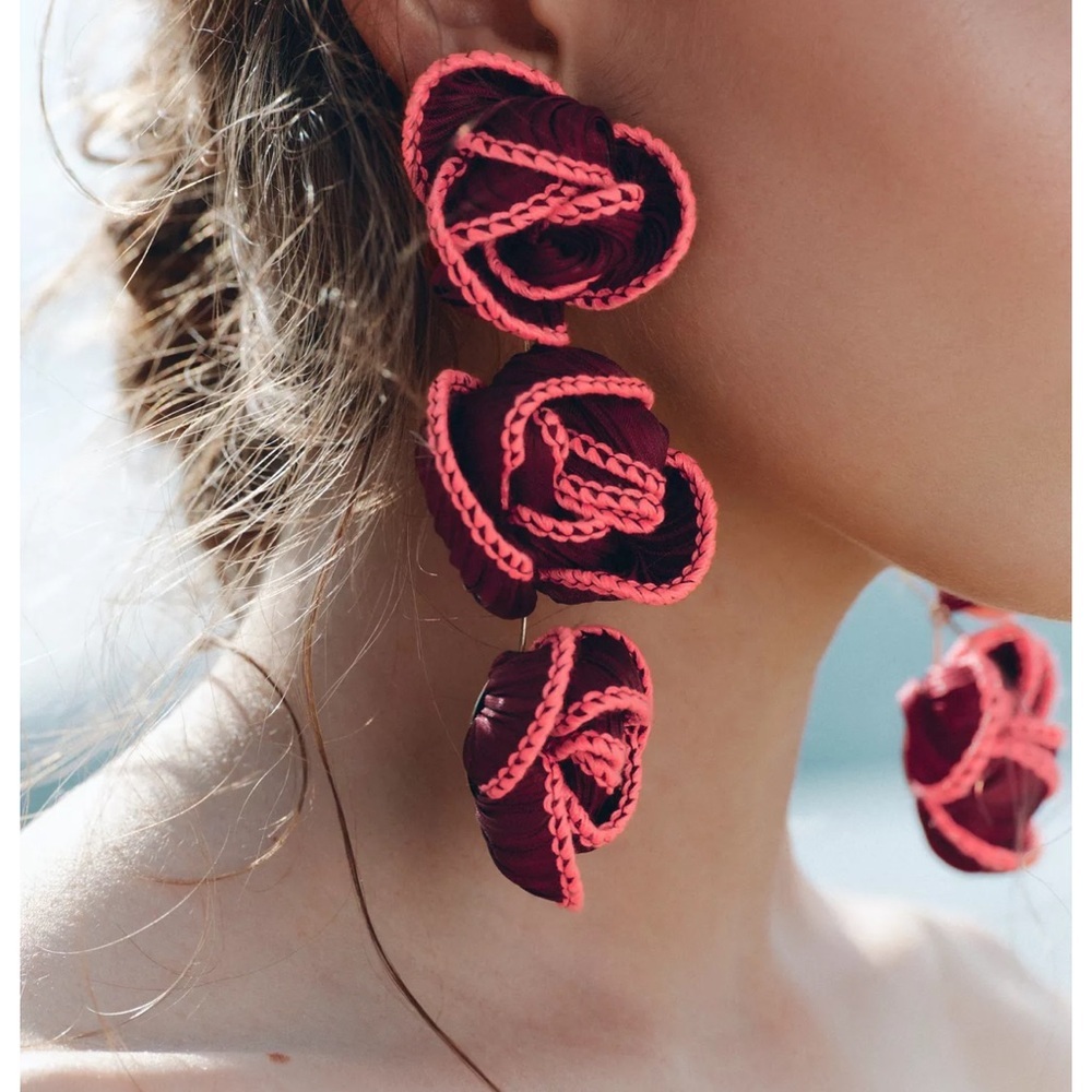 Elegant Pink and Red Floral Earrings